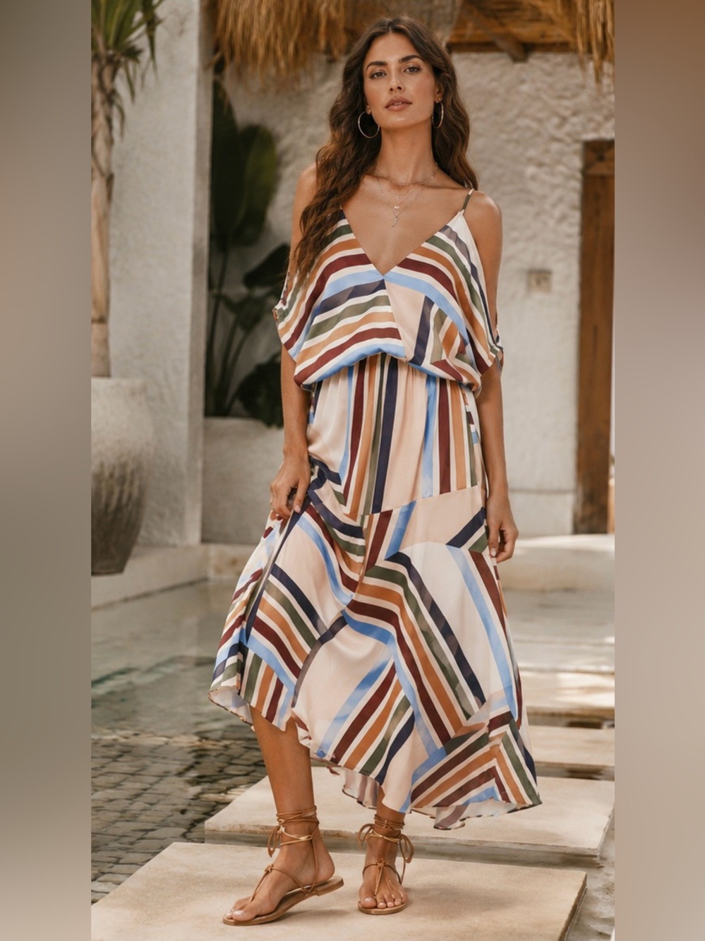 Misa Los Angeles Multistripe Metallic Nanaz Dress - NWT